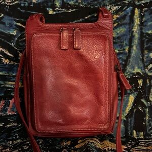 Vintage Fossil Red Leather Crossbody Travel Bag